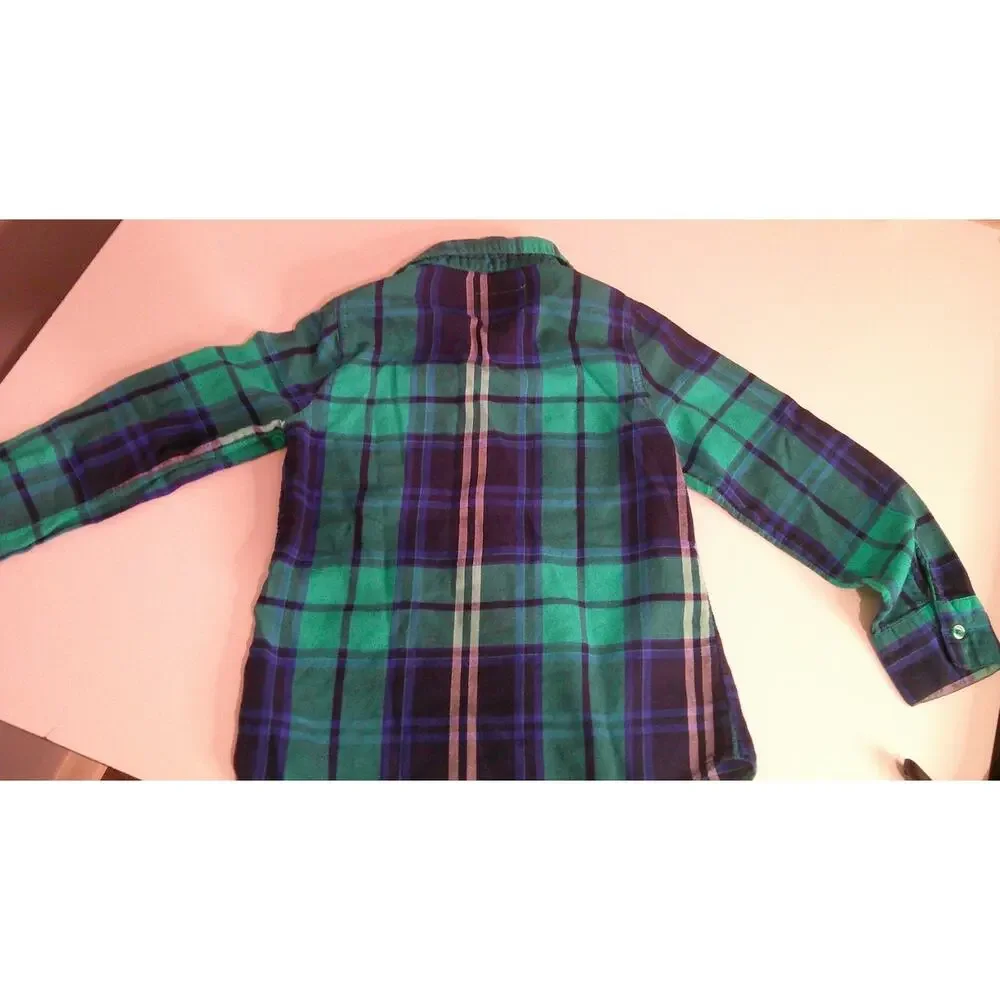 Justice Girls 8 Blue Teal Plaid Long Sleeve Button-up with Rhinestones